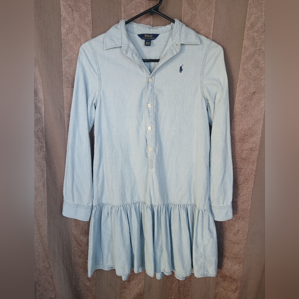 🌸3/ $15🌸 Polo Ralph Lauren Girl's Dress Light Blue Shirt Dress #0280